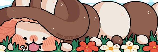 A messy pixel doodle of my OC Buttons, a mushroom-worm creature!